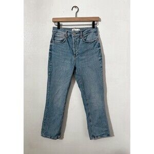Zara The Dreed Flare Blue Crop Button Jean Size 6 Womens Denim